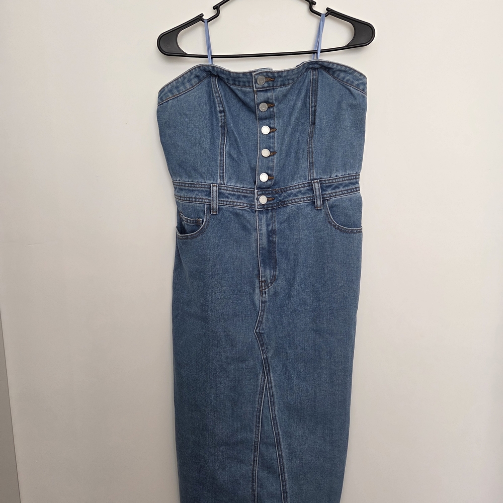 Women's Blue Denim Strapless Dress